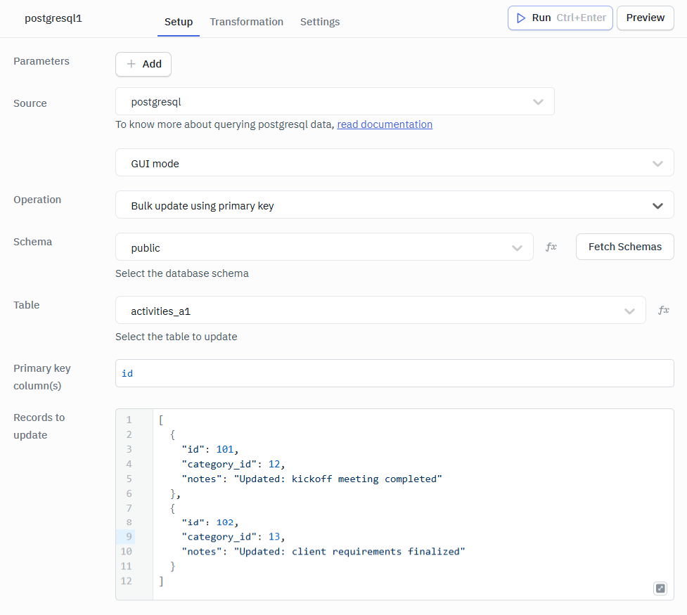 Bulk Update using GUI Postgresql