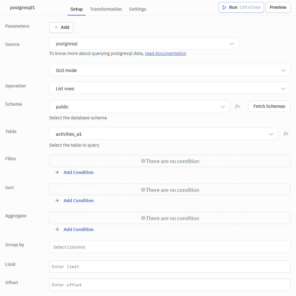 List Rows GUI Postgresql