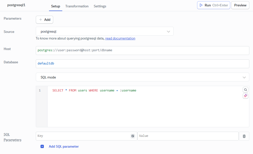 Postgresql parameterized SQL queries