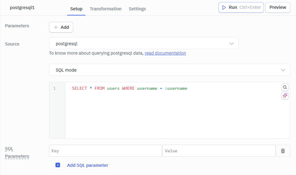 Postgresql parameterized SQL queries