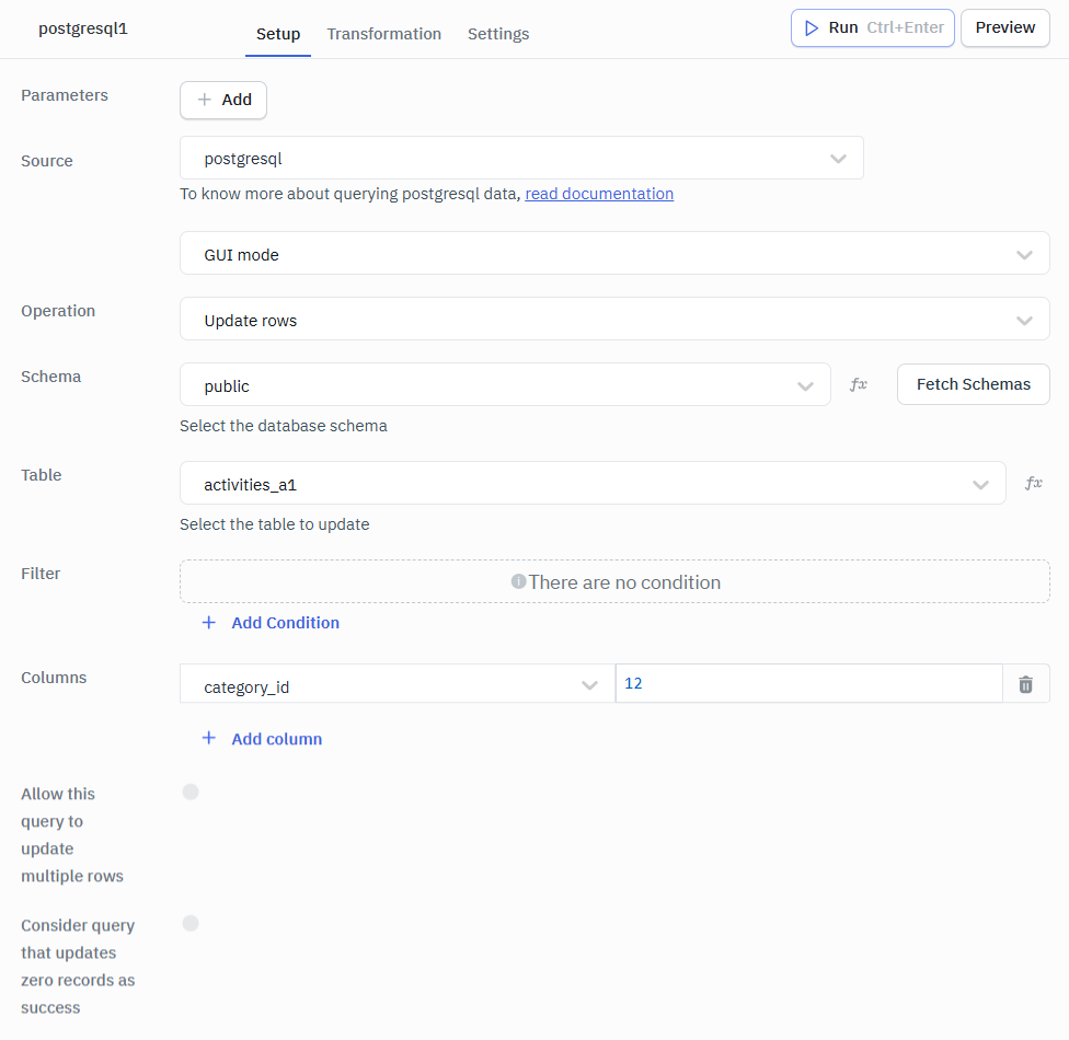 Update Rows GUI Postgresql