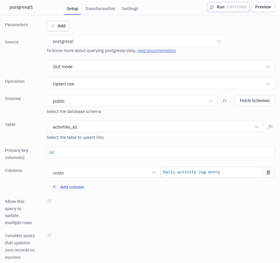 Upsert Rows GUI Postgresql