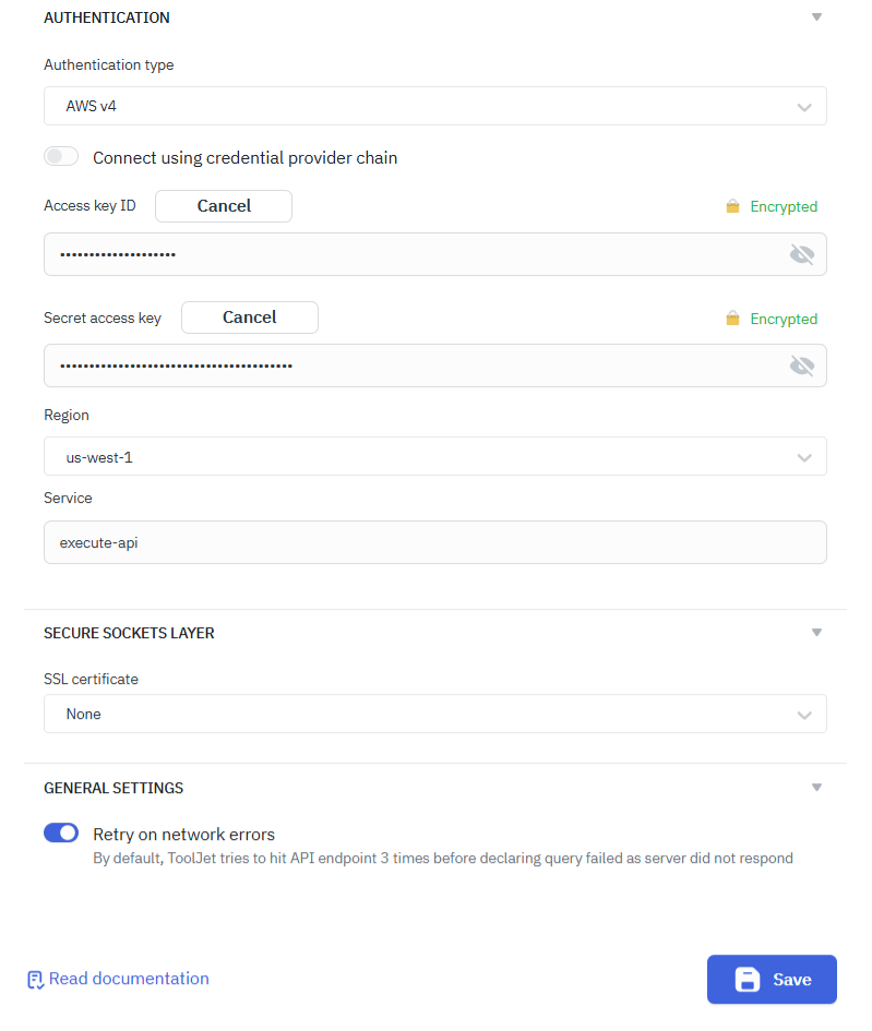 REST API- aws v4 data source configuration