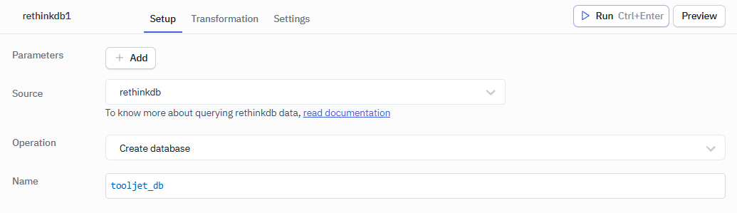 RethinkDB Create Database Operation