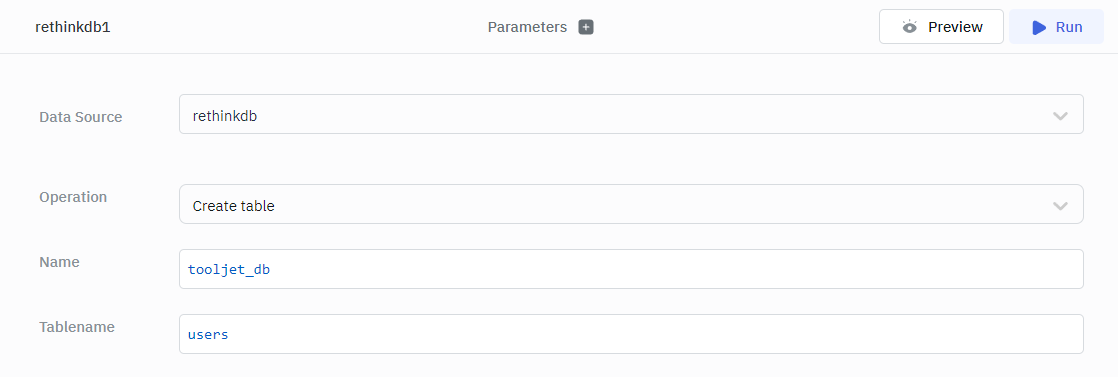 RethinkDB Create Database Operation