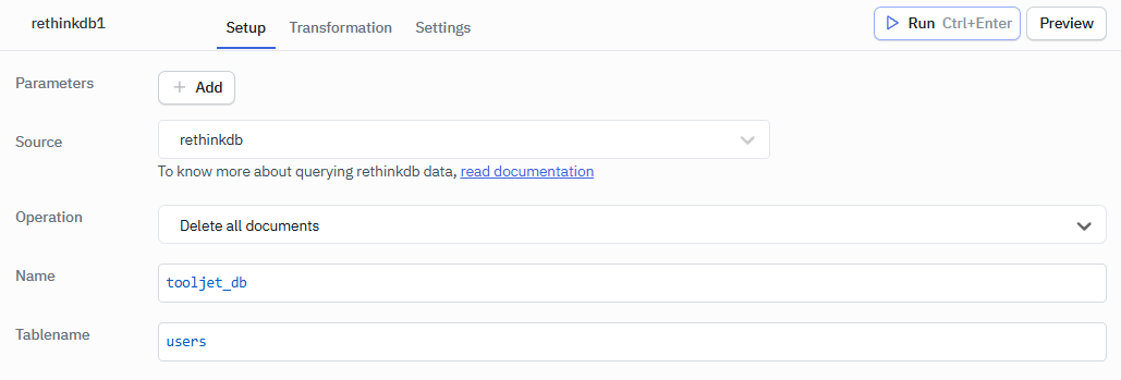 RethinkDB Create Database Operation