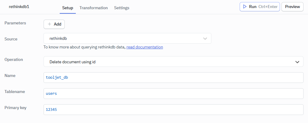 RethinkDB Create Database Operation