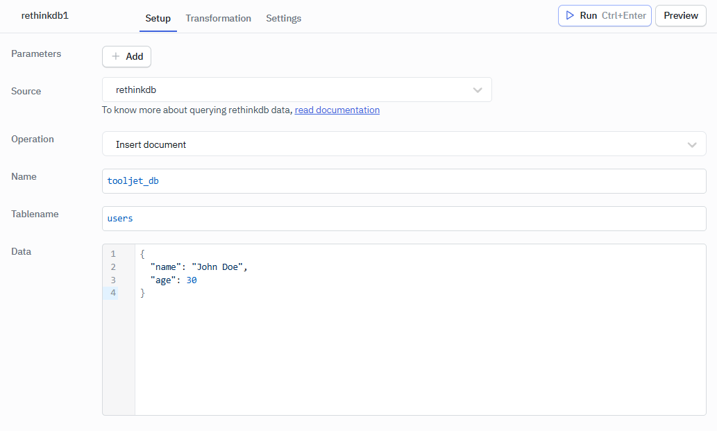 RethinkDB Create Database Operation