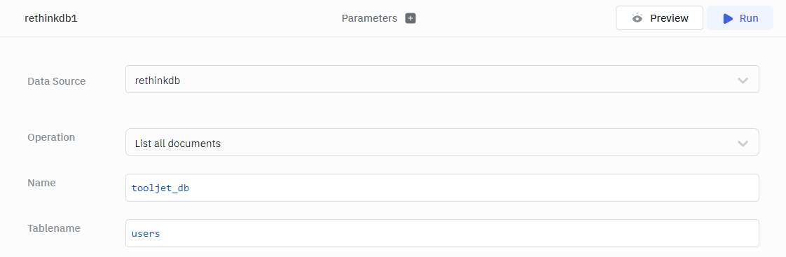 RethinkDB Create Database Operation