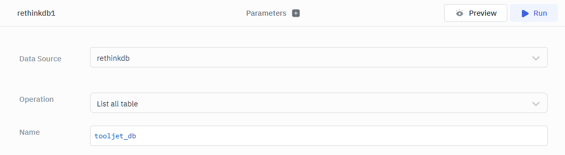 RethinkDB Create Database Operation