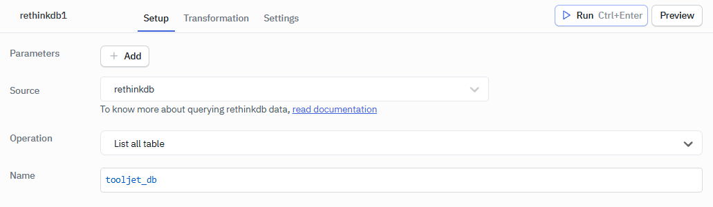 RethinkDB Create Database Operation