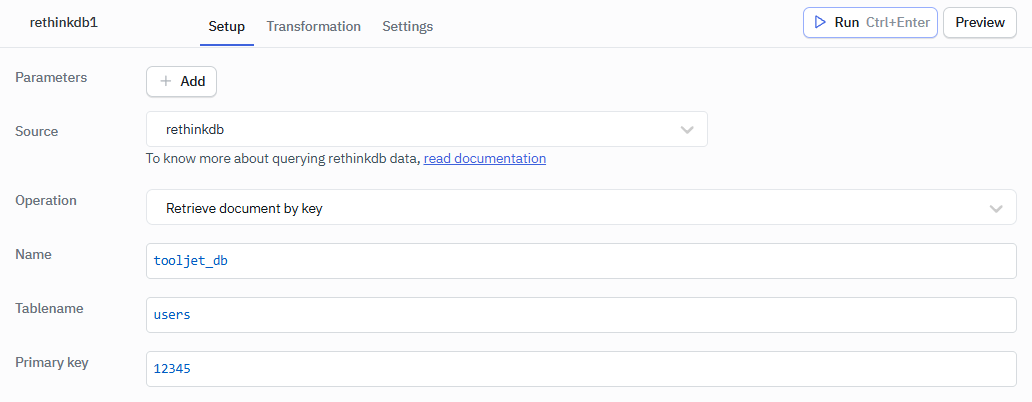 RethinkDB Create Database Operation