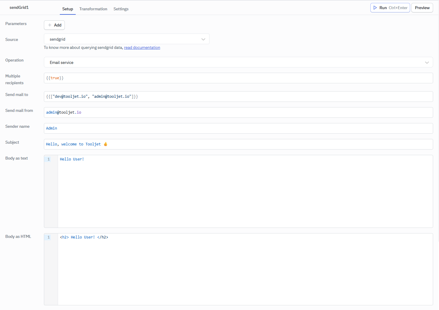 ToolJet - Query SendGrid