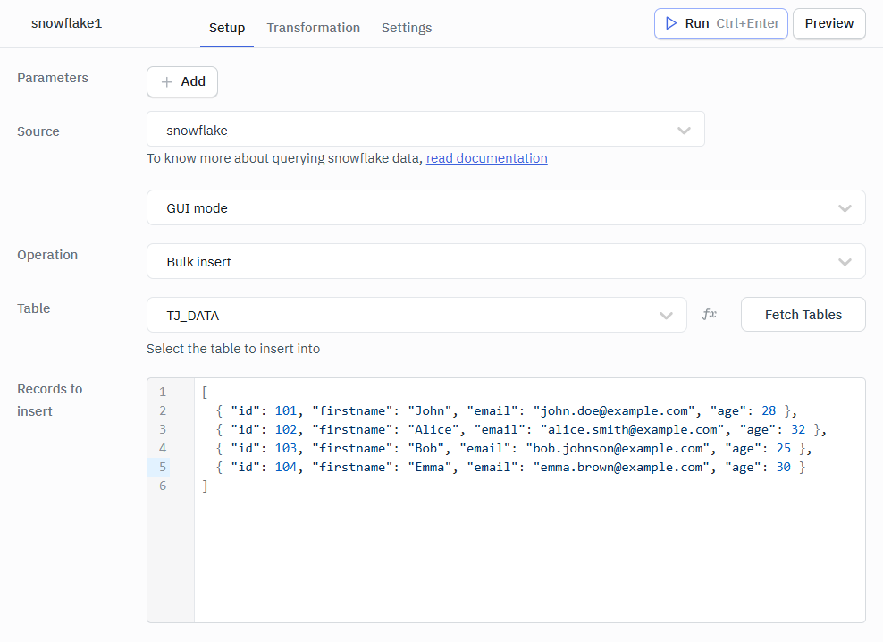 Snowflake bulk insert gui