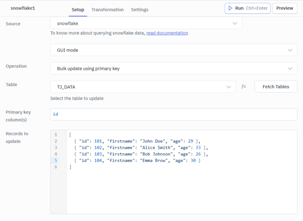 Snowflake bulk update gui