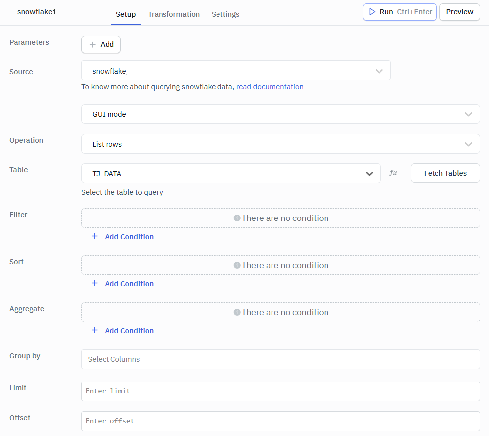 Snowflake list rows gui