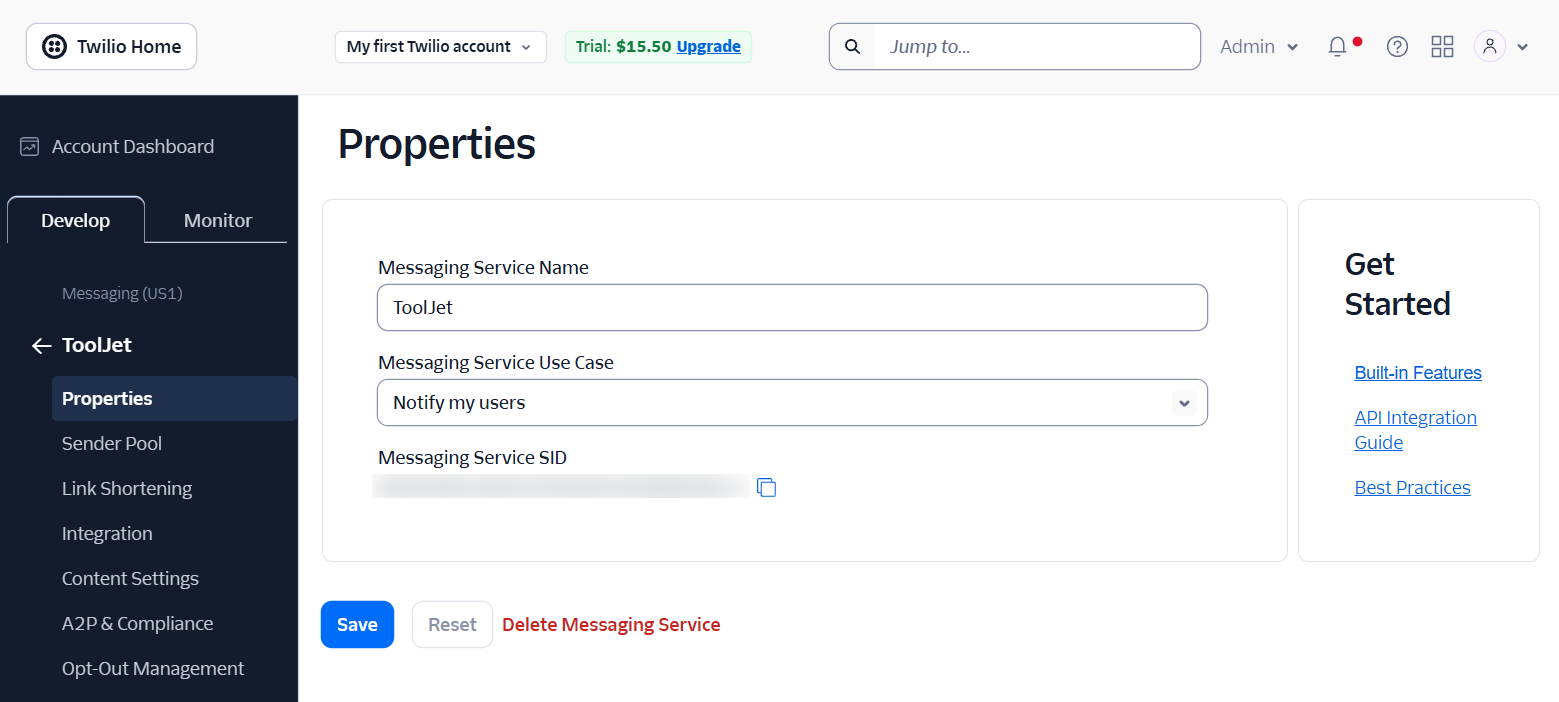ToolJet - Data source - Twilio
