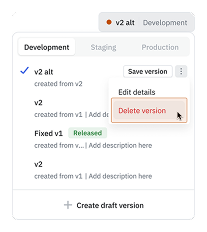 version dropdown