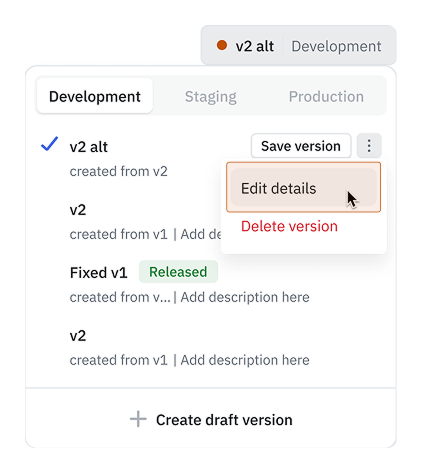version dropdown
