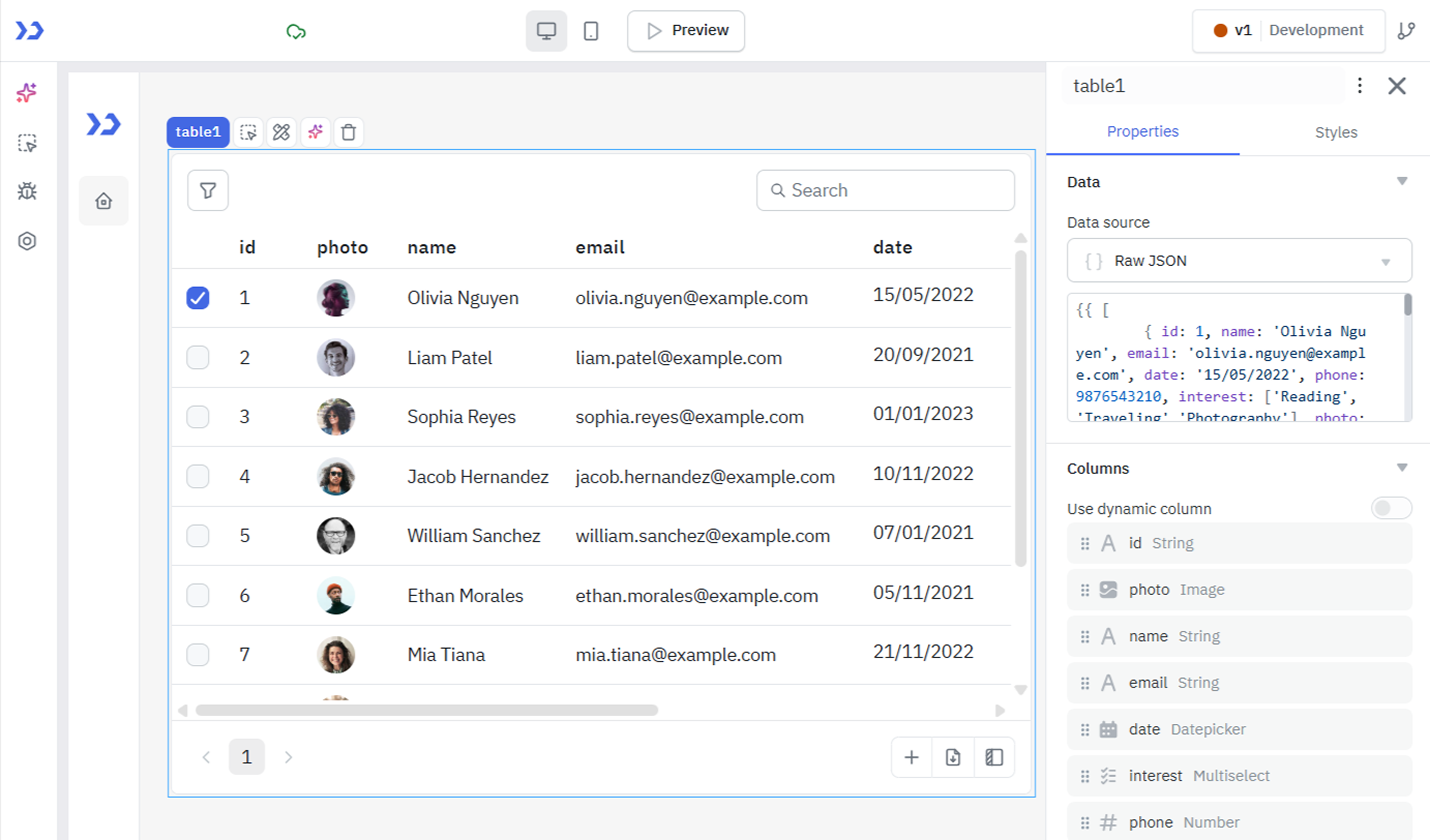 Table Component With Data