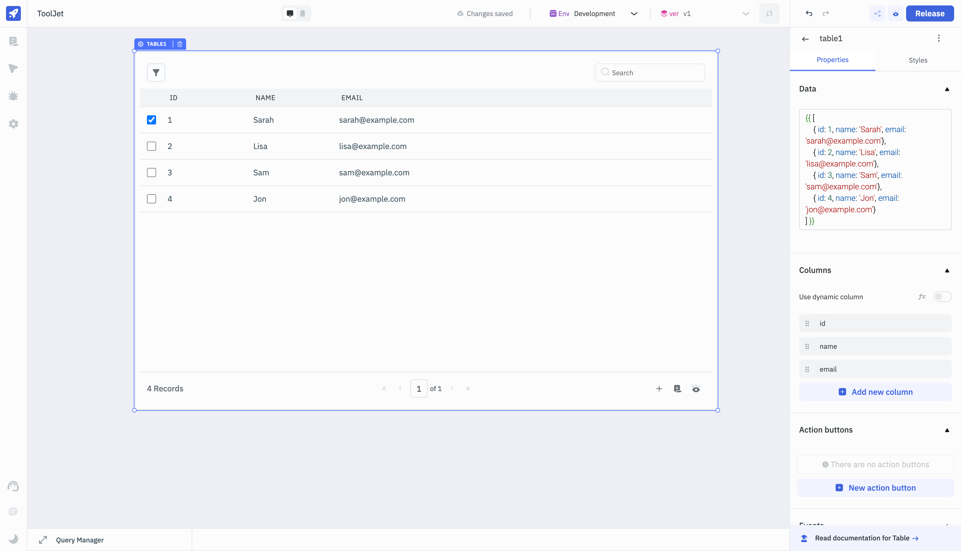 Table Component With Data