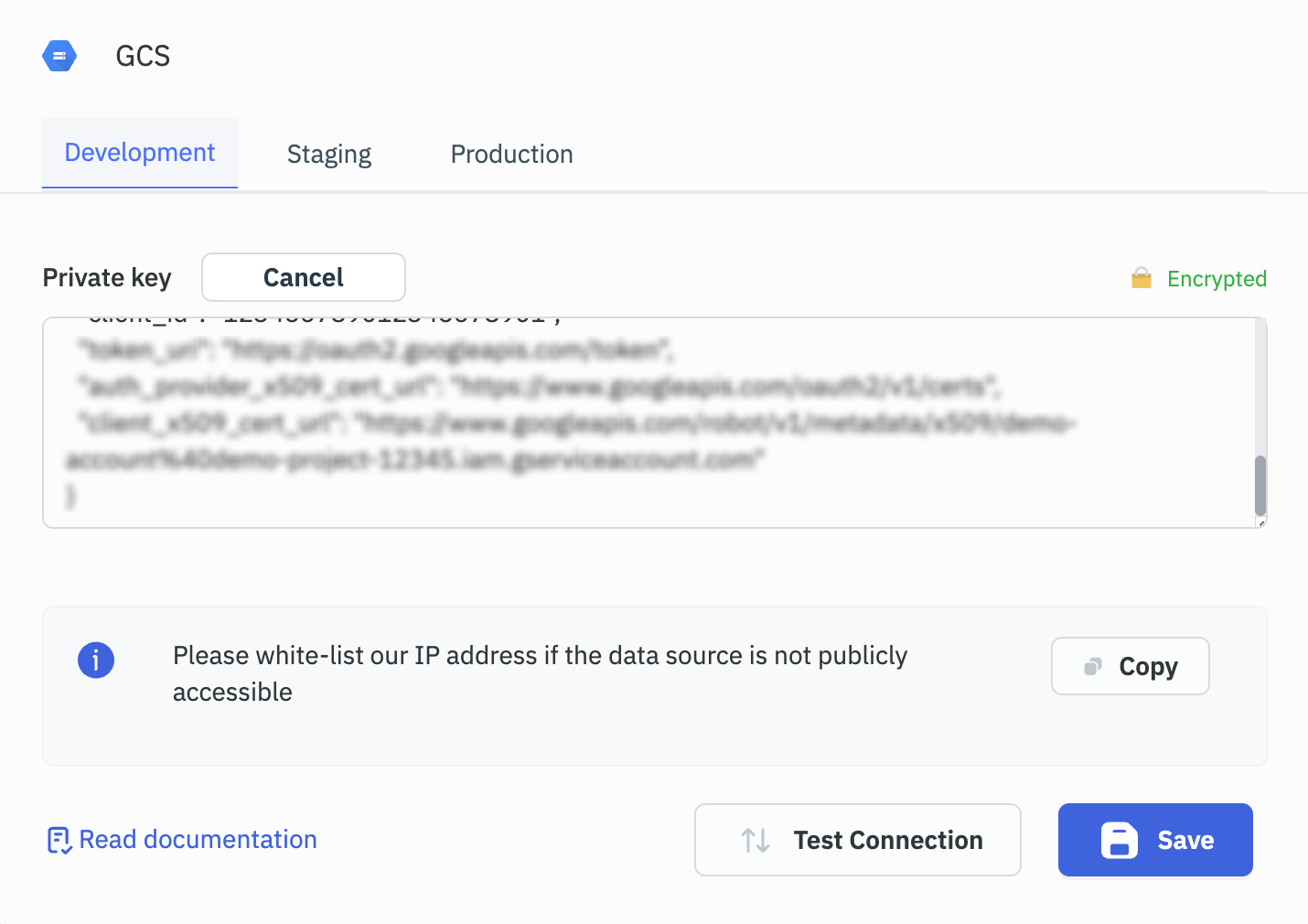 gcs data source connection