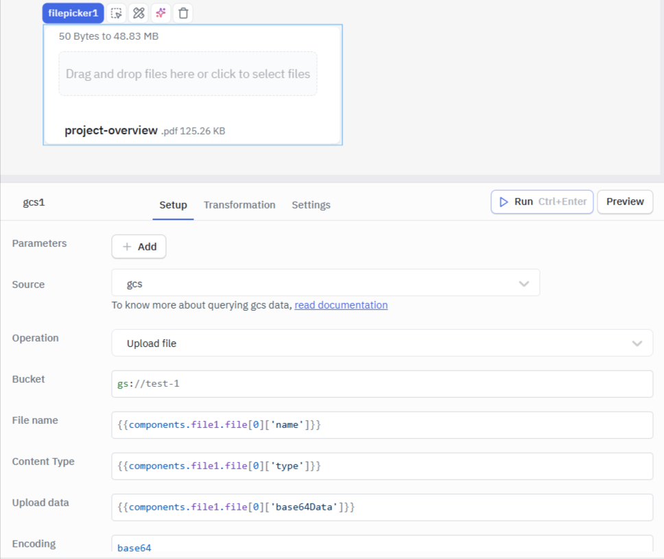 gcs upload query