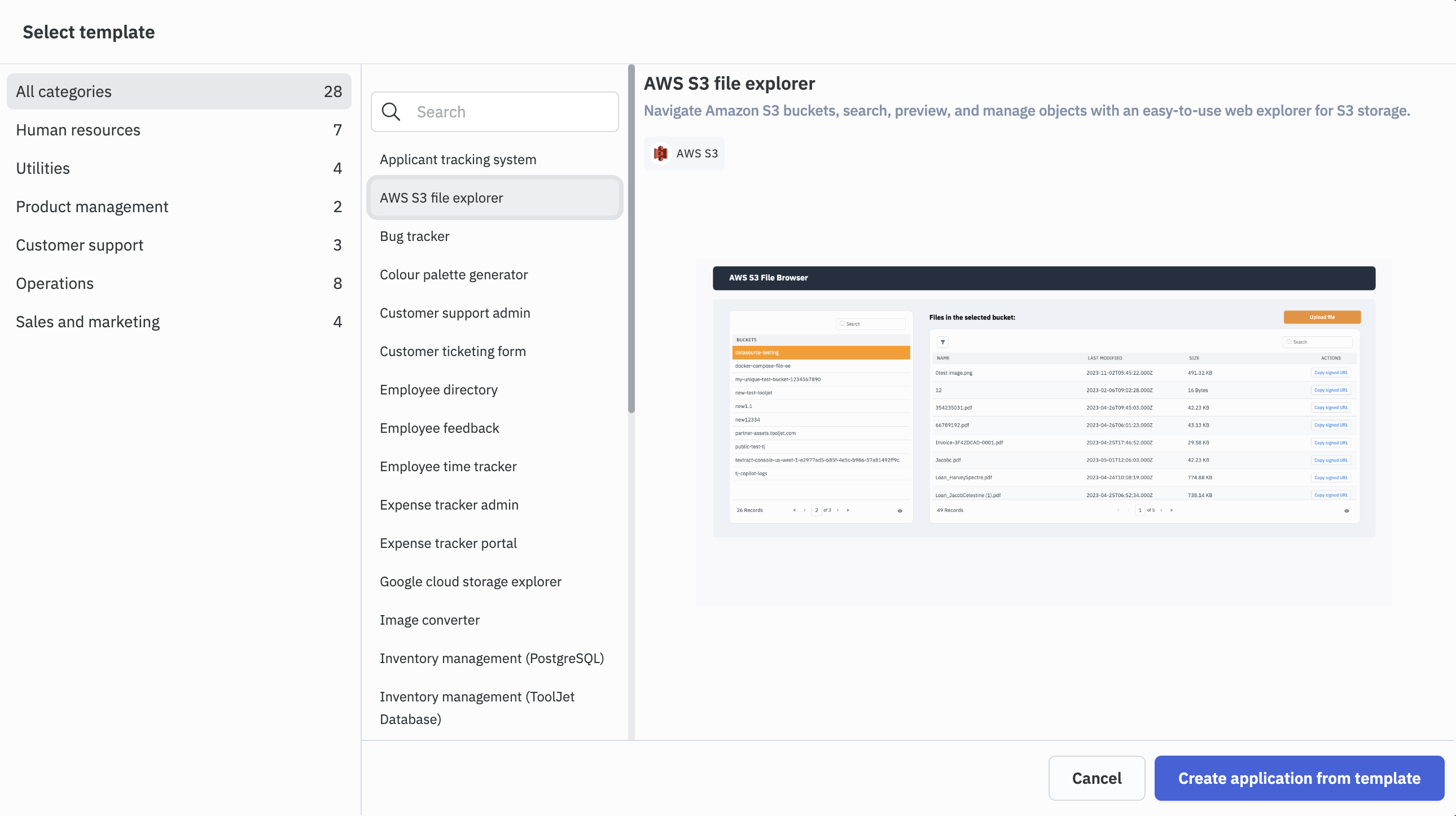 Use S3 pre-signed URL to upload documents: Choose template