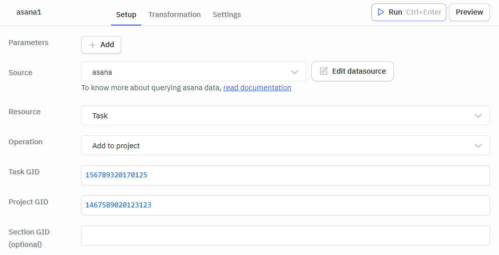 Asana Add to project ops