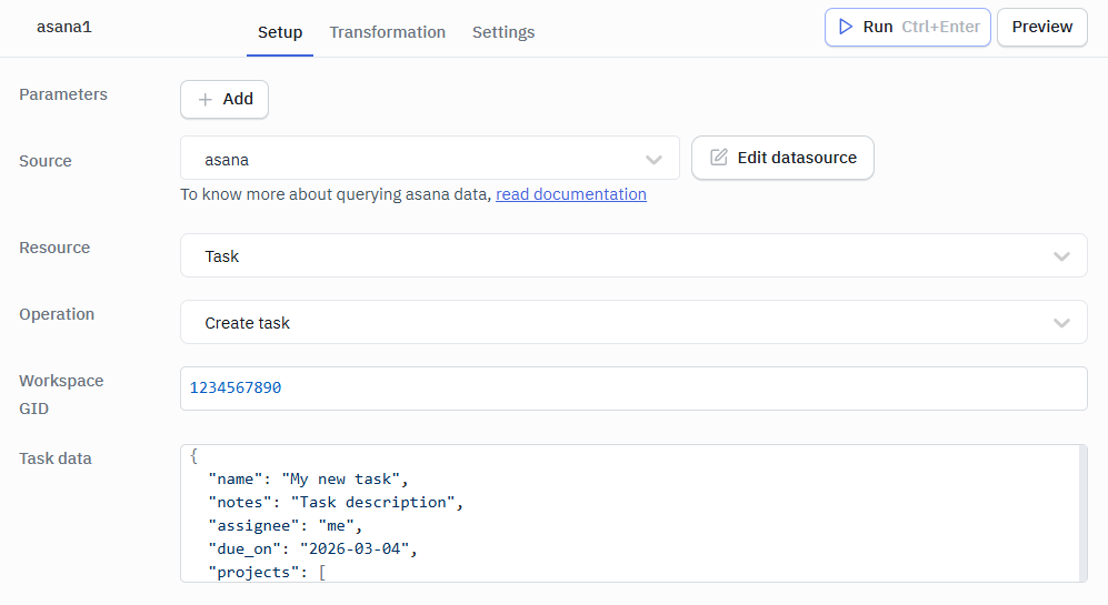 Asana Create task ops