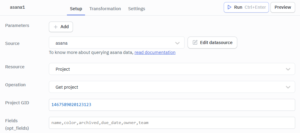 Asana Get projects ops