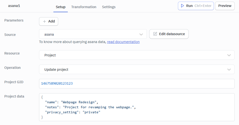 Asana Update projects ops