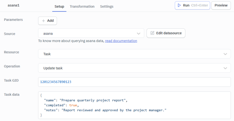 Asana Update task ops