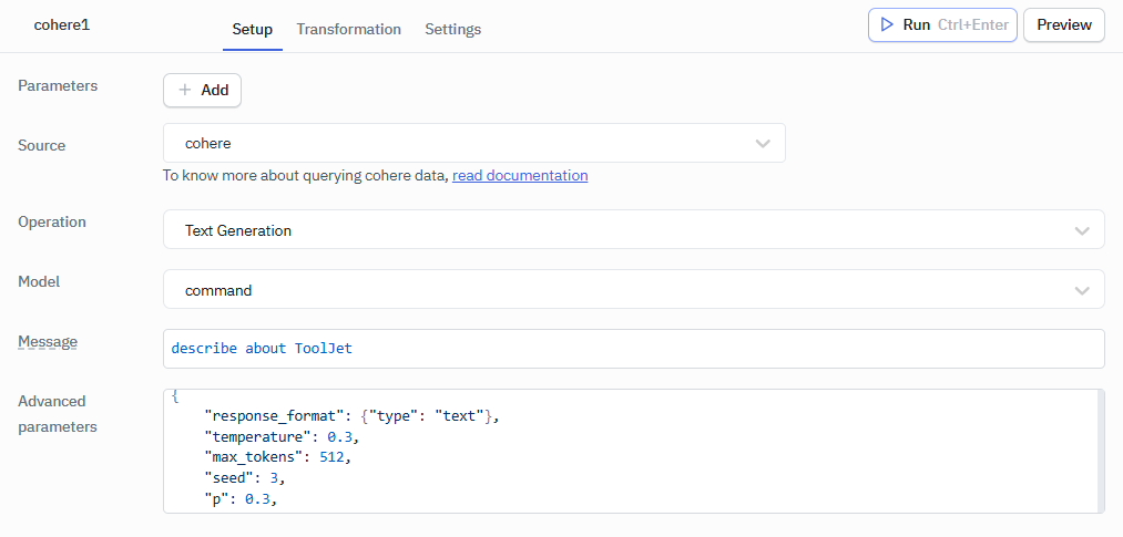Cohere Text generation