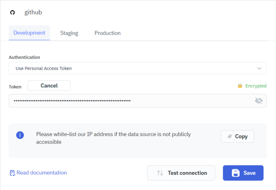 GitHub data source configuration 