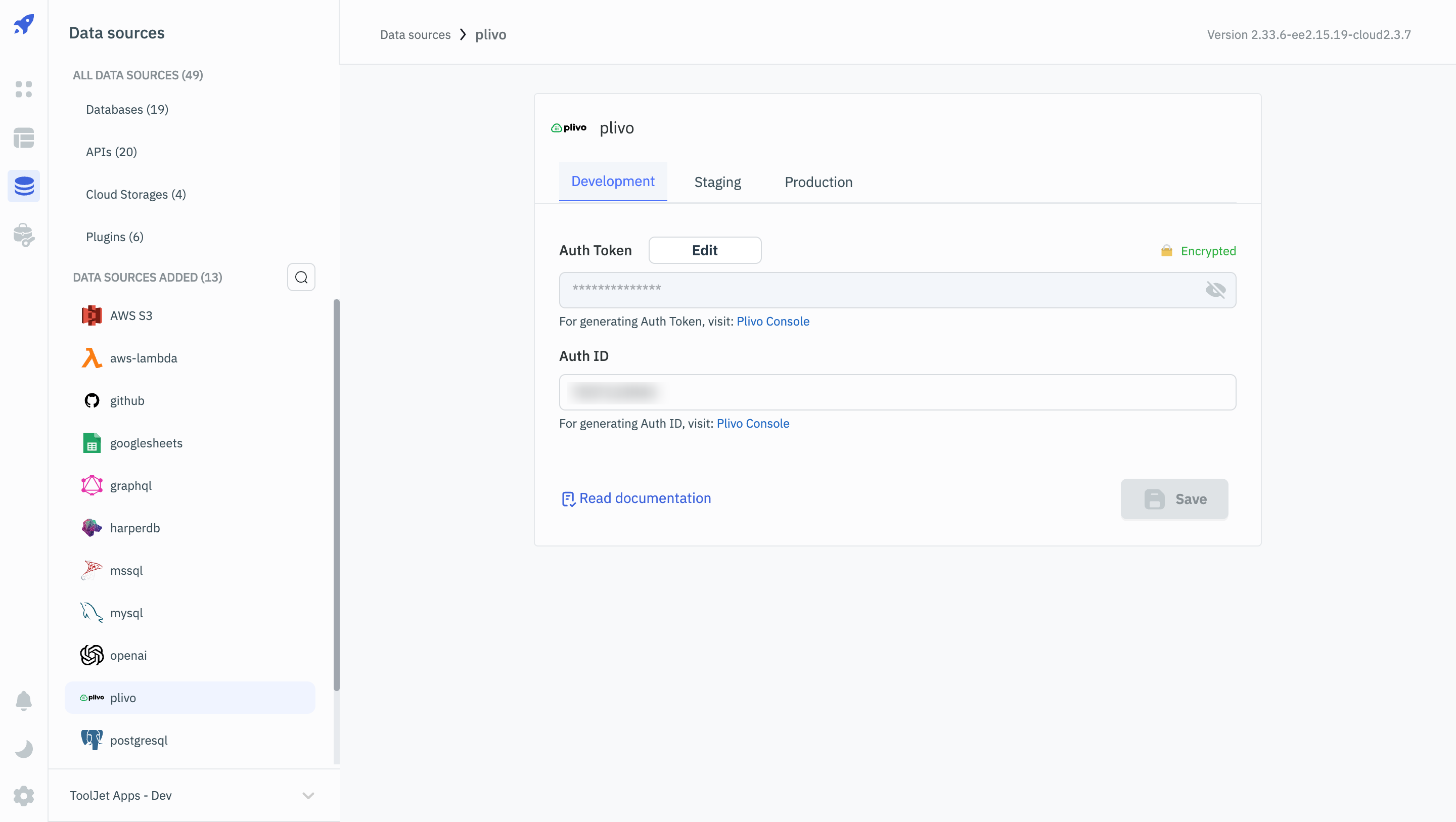 Configuring Plivo In ToolJet