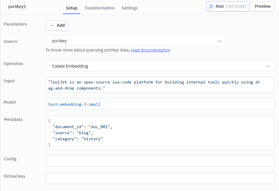 Create Embedding Operation for Portkey