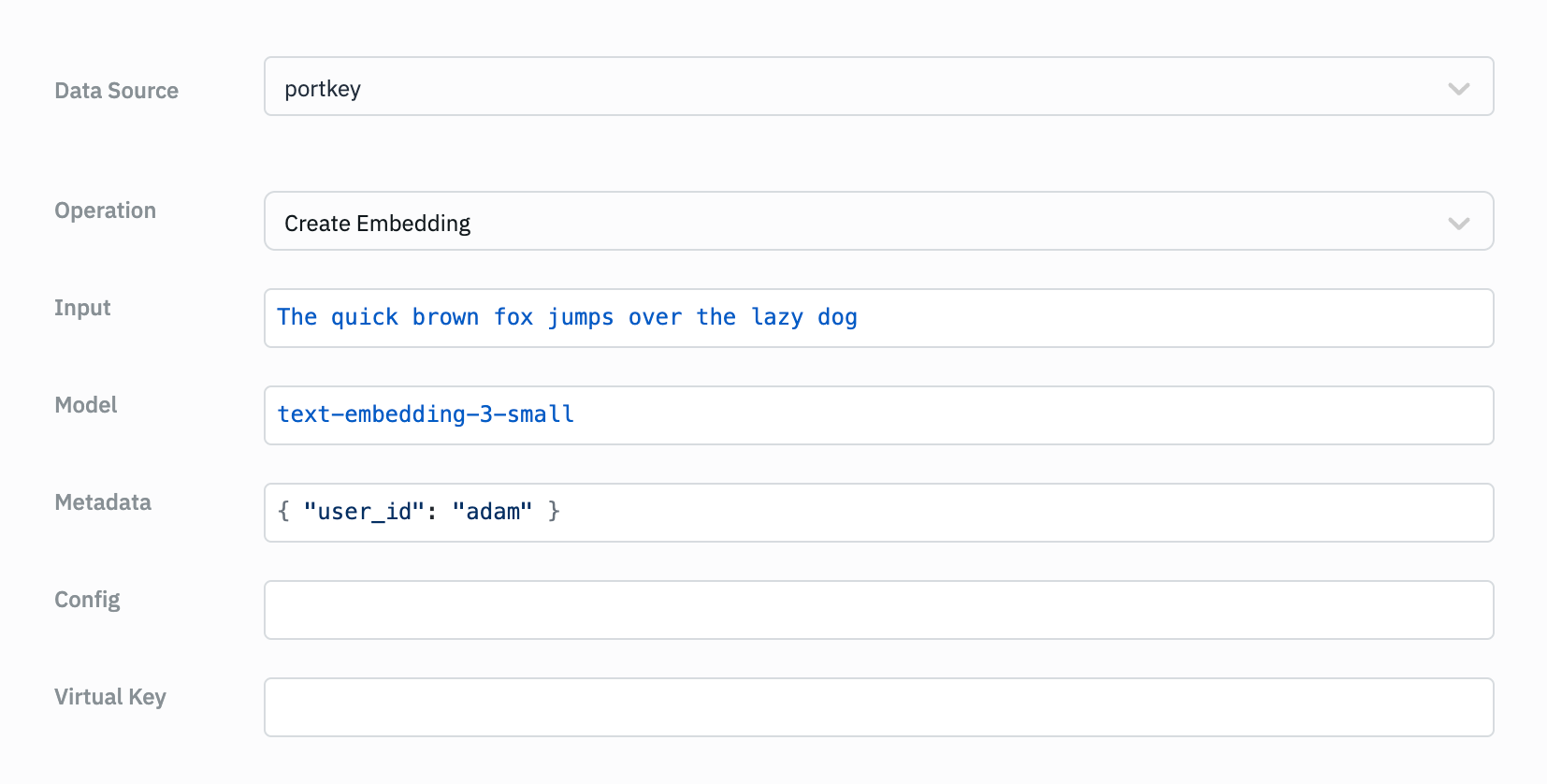 Create Embedding Operation for Portkey