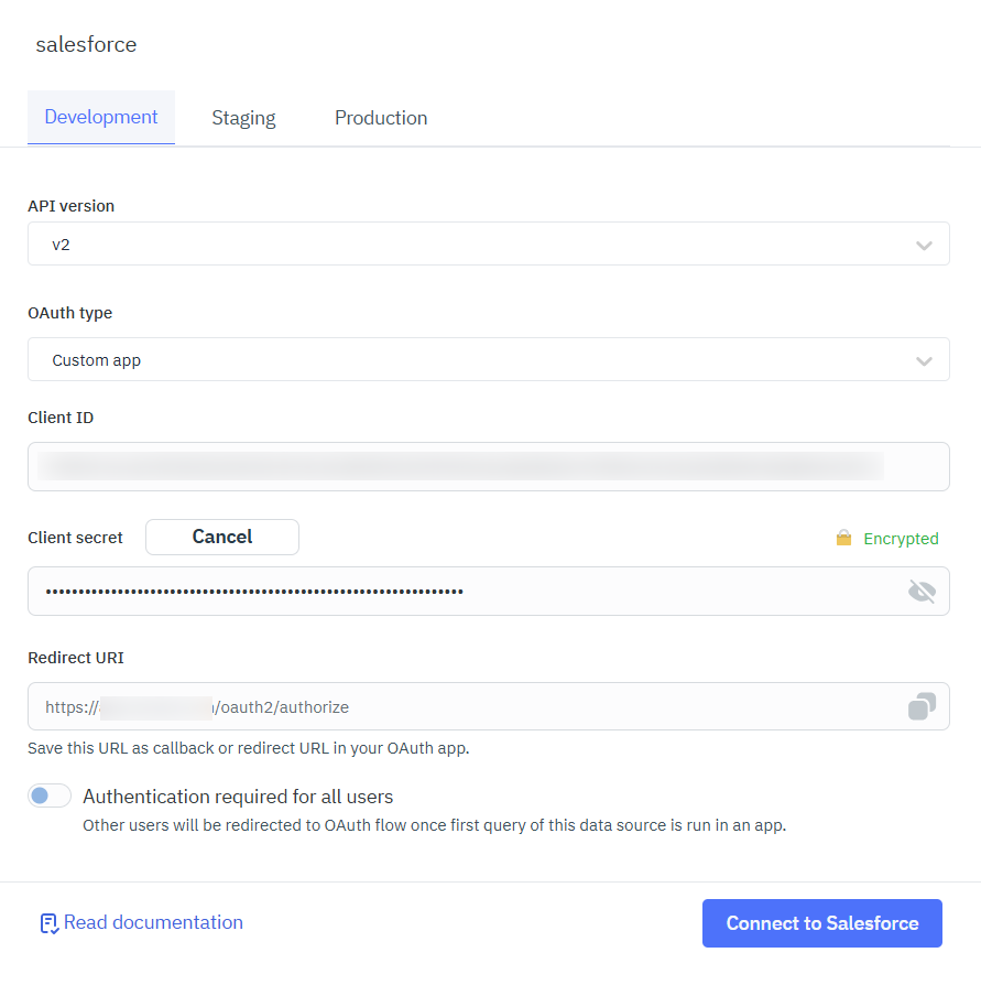 Salesforece datasource configuration