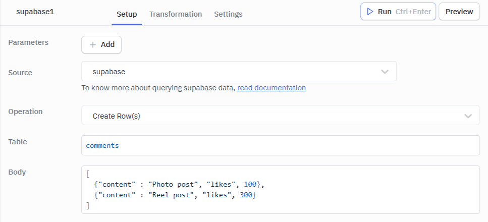 Create Rows query