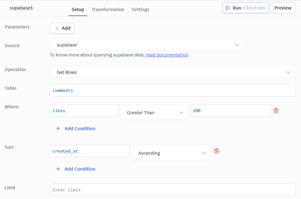 Get Rows query