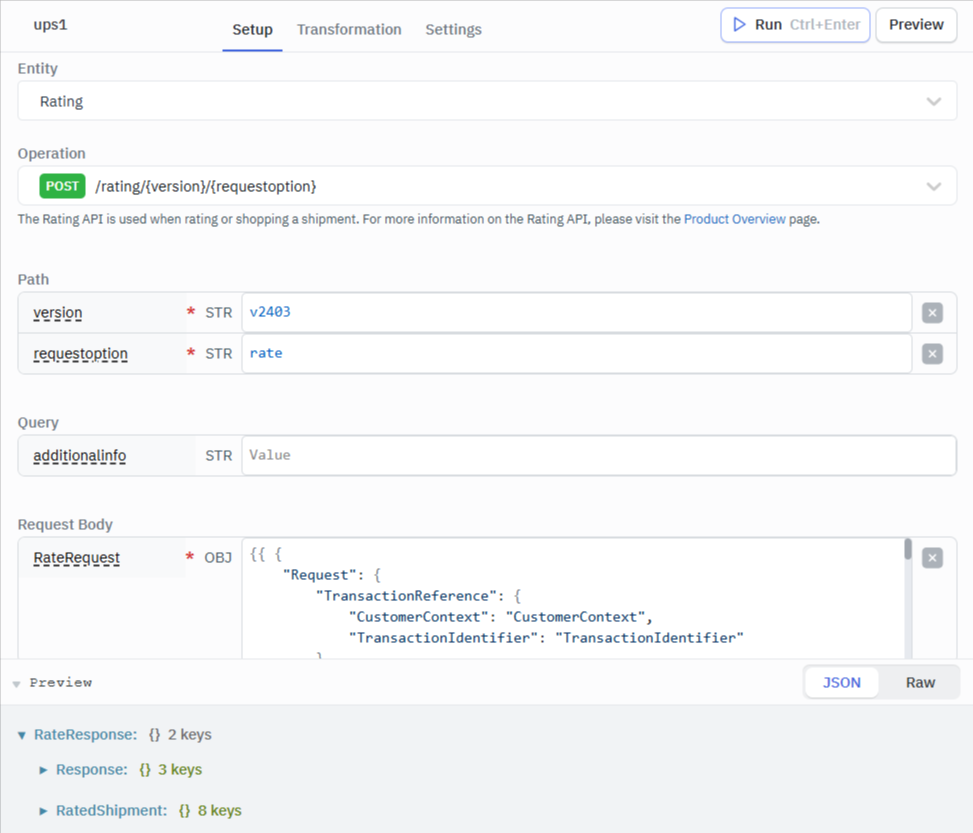UPS Rating example query