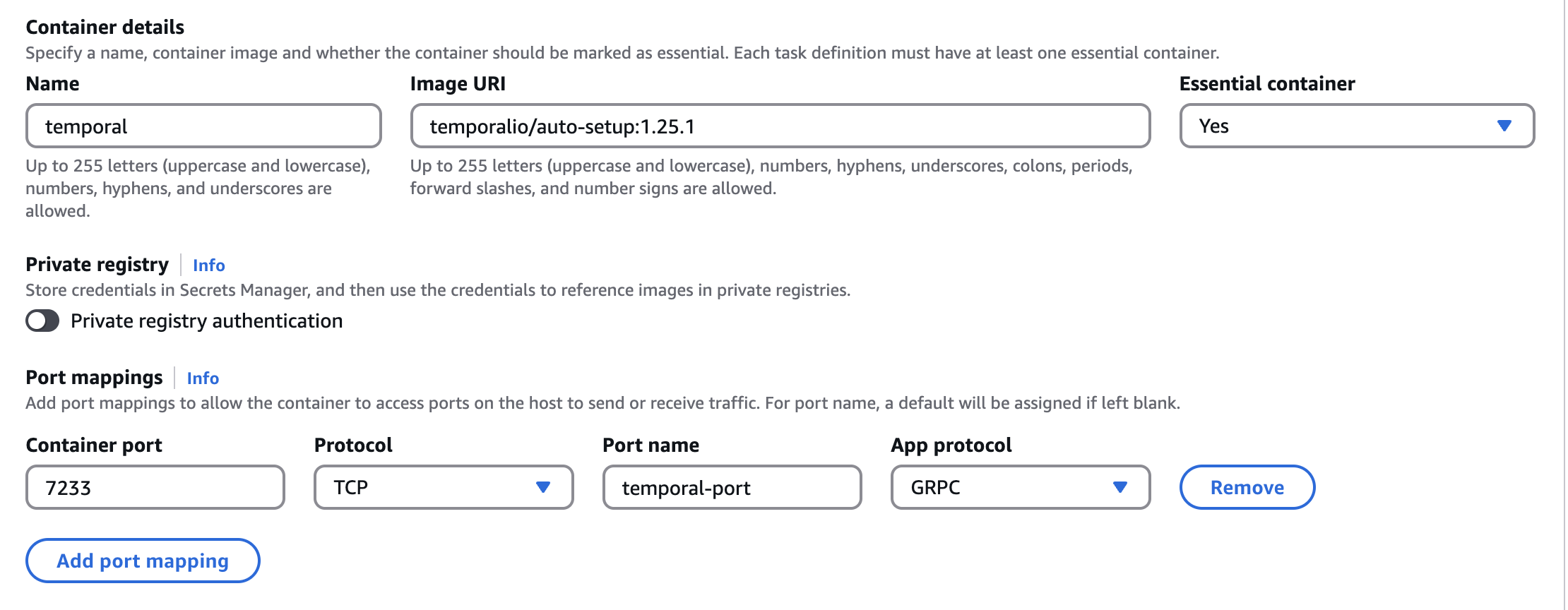 Temporal server container