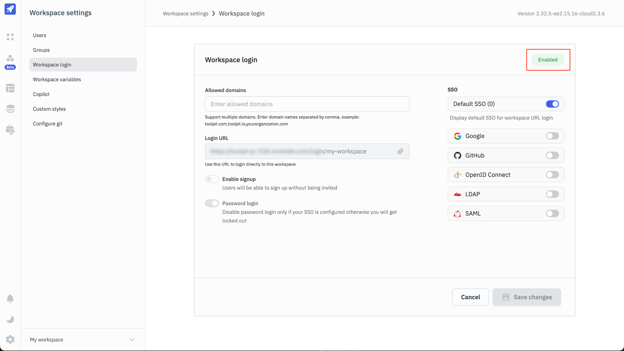 Workspace settings