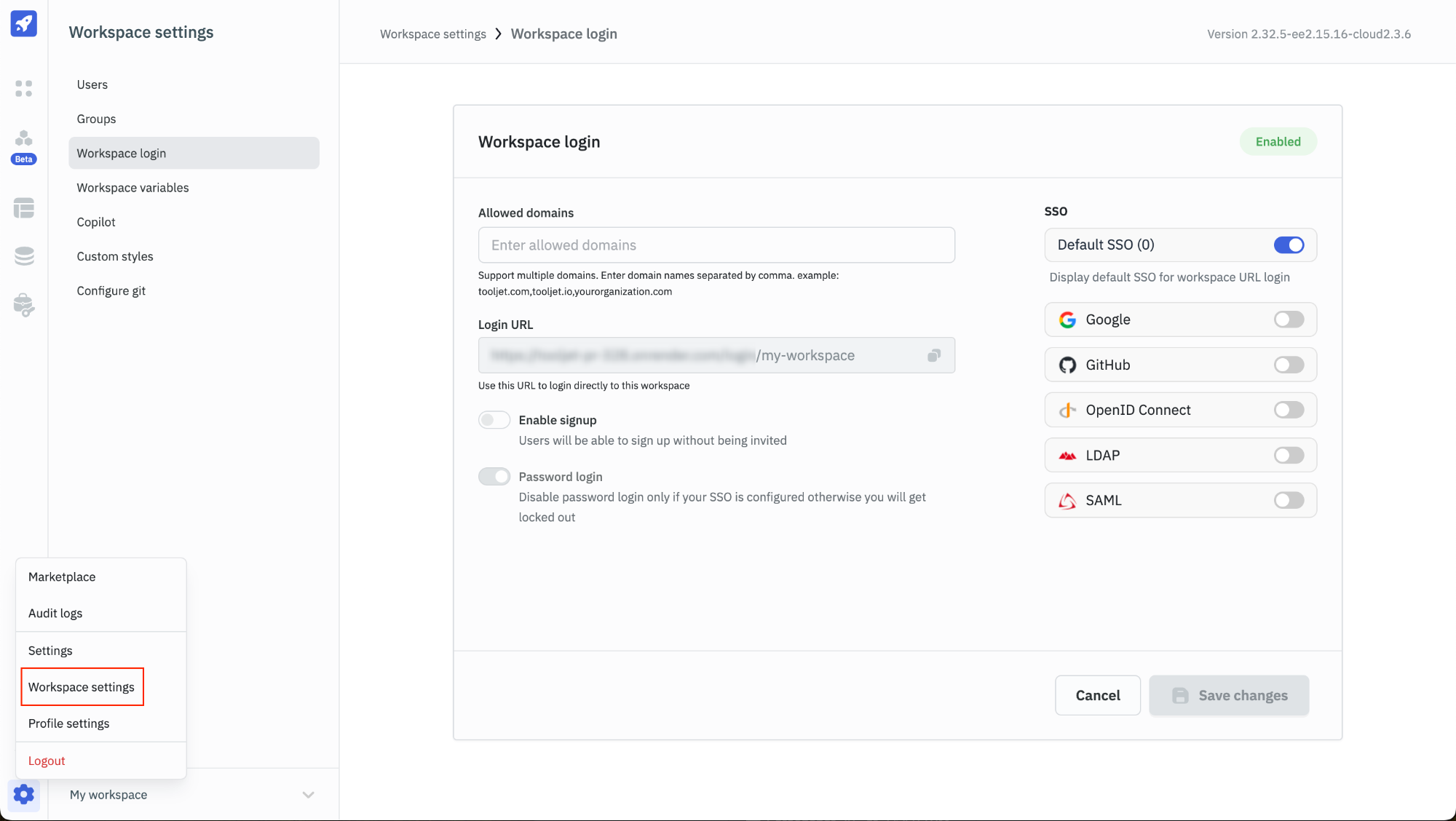 Workspace settings