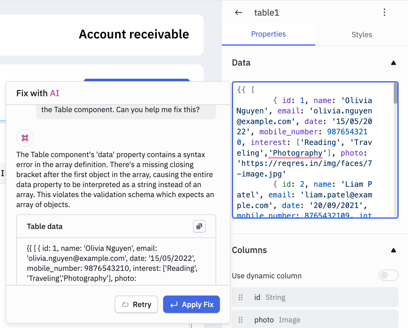 Apply Fix to your component property