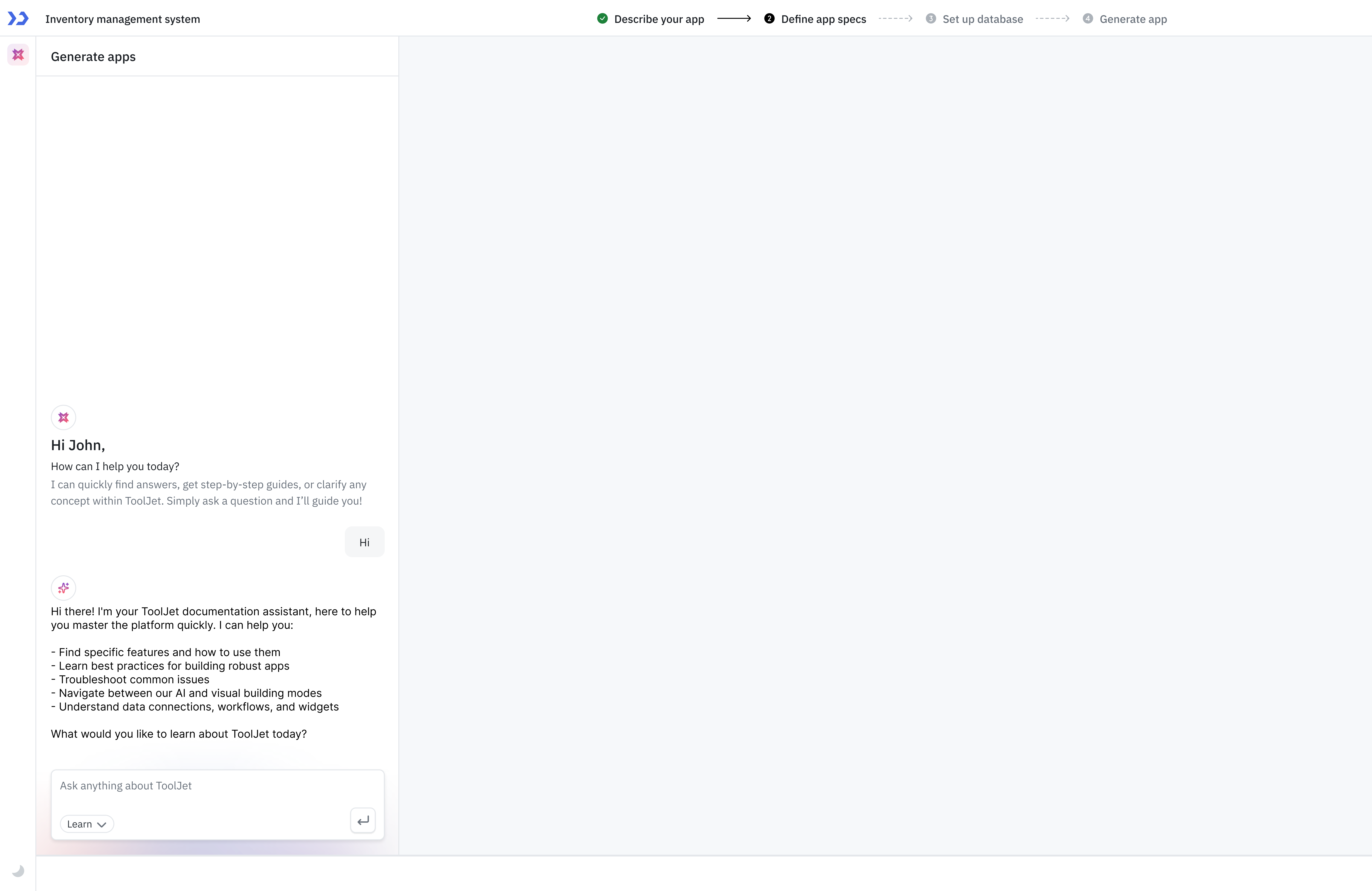tooljet ai doc assistant