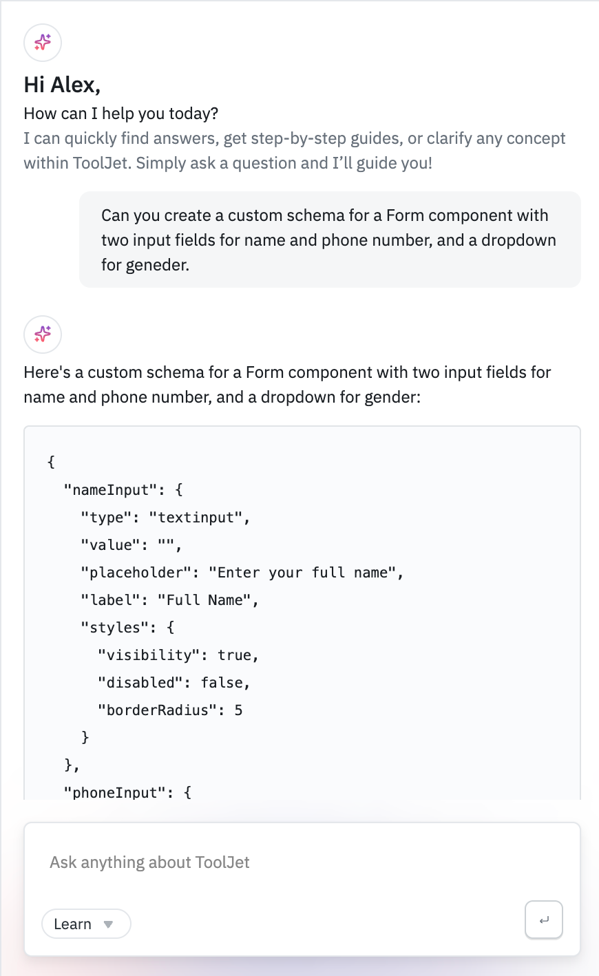 tooljet ai doc assistant