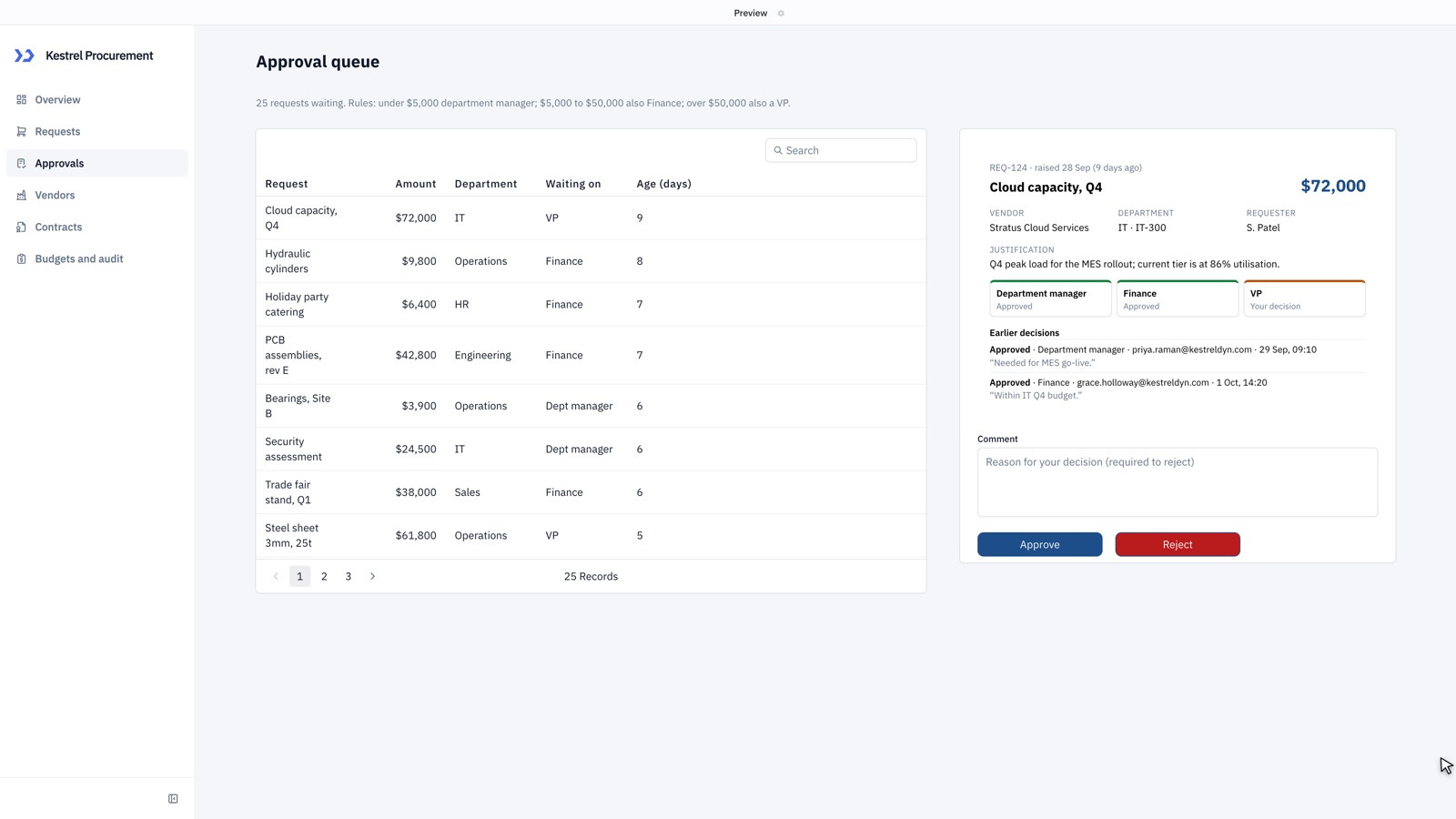 Approvals page built by Claude Opus 5.5