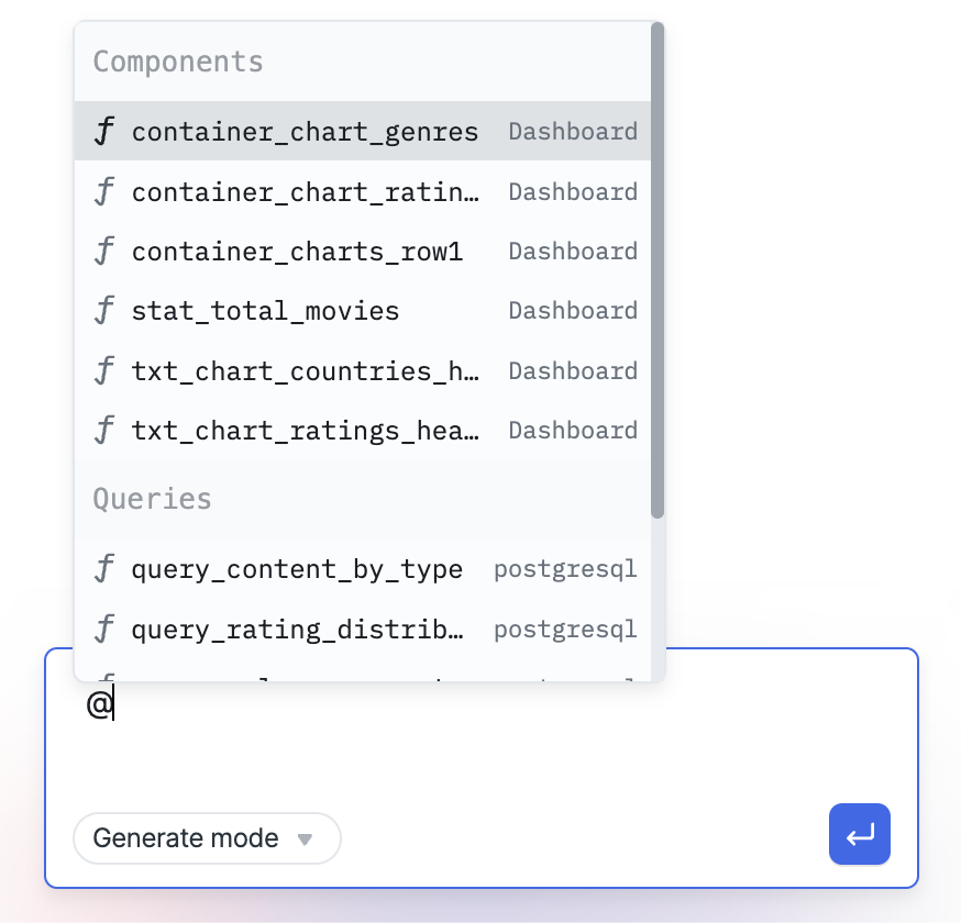 mention component/queries in the chat